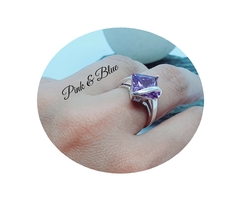 Anillo Piedra Cubic Rombo Con Lienzo - Nº 14 - Plata 925 - Pink and Blue