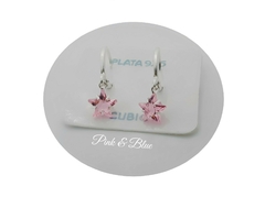 Aros Argollas Con Estrella Cubic Engarzada - Plata 925 - Pink and Blue