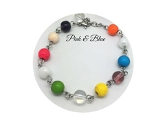 PULSERA DE ACERO QUIRÚRGICO - ESFERAS MULTICOLOR