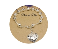 PULSERA ACERO BLANCO - ESFERAS CON DIJE CORAZÓN