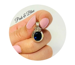 Dije Sirian Con Piedra Cubic Azul - 22mm - Plata Y Oro