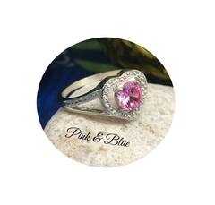 Anillo Corazon Con Piedra Cubic Rosa - Nº 11 - Plata 925 - comprar online