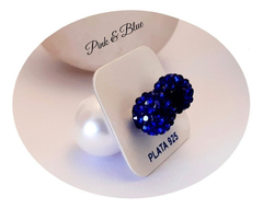 Aros Plata 925 - Bola De Fuego Azul 10mm Y Perla 16mm