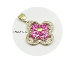 Dije Plata y Oro - Flor con cubics Rosas 25mm - comprar online