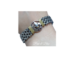 PULSERA CON DIJE FLOR DE LIZ - PLATA 925 Y ORO.