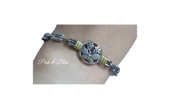 PULSERA CON DIJE MARIPOSA Y FLORES - PLATA 925 Y ORO