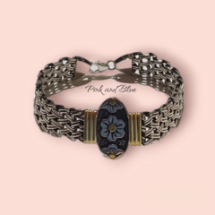 Pulsera Entretejida Ovalo Con Flores - Plata y Oro