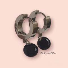 Par De Aros Argollas Con Colgante Cubic - Acero Quirúrgico 316L - Pink and Blue