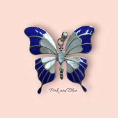 DIJE GRANDE MARIPOSA AZUL CON NÁCAR - 53mm - PLATA 925