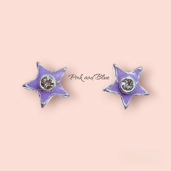 PAR DE AROS ESTRELLAS CON BRILLANTE - 8mm - PLATA 925