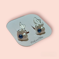 PAR de AROS COLGANTES CORAZON CON CUBIC - PLATA 925 - Pink and Blue