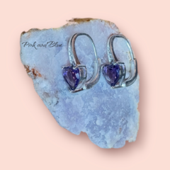 PAR DE AROS CON CUBIC CORAZÓN VIOLET - PLATA 925 - comprar online