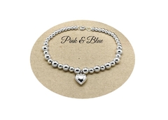 Pulsera De Esferas Con Dije De Corazón - Largo 20cm - Plata 925