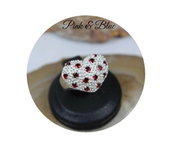 Anillo Corazón Frutilla Con Zircones Rojos - Plata 925