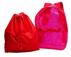 KIT MOCHILA NEON TRANSPARENTE COM BOLSA REMOV E ESTOJO ROSA - comprar online