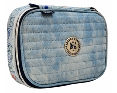 Imagem do KIT MOCHILA JEANS REBECCA BONBON RB3164 AZUL CLARA LANCHEIRA E ESTOJO BOX