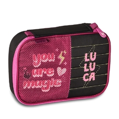 Imagem do Kit Mochila de Costas e Estojo Oficial LULUCA Preto com Rosa