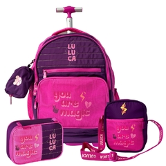 Kit Mochila de Rodinhas em Nylon OFICIAL LULUCA LU2460 Roxo