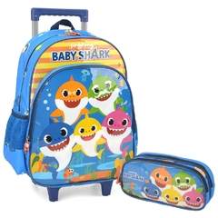 Kit Mochila Rodinhas e Estojo BABY SHARK FAMILY - Luxcel