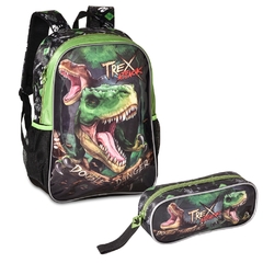 Kit Mochila Costas e Estojo T-REX ATTACK Verde Clio TX3463KT