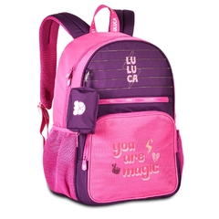 Kit Mochila de Costas e Estojo Oficial LULUCA Roxo com Rosa - comprar online