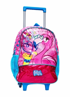 Kit Mochila de Rodinhas Lancheira e Estojo Flamingo Azul - comprar online