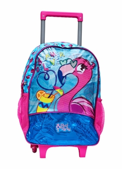 Kit Mochila de Rodinhas Lancheira e Estojo Flamingo Rosa - comprar online