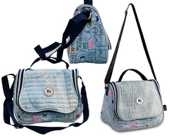 KIT MOCHILA JEANS REBECCA BONBON RB3164 AZUL CLARA LANCHEIRA E ESTOJO BOX - Arrivata