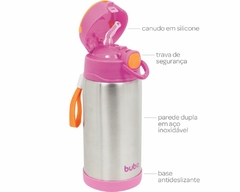 GARRAFA TÉRMICA INOX PAREDE DUPLA COM CANUDO ROSA 400ML BUBA - comprar online