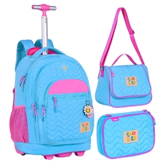 Kit Mochila de Rodinhas em Nylon OFICIAL LULUCA LU24077 azul