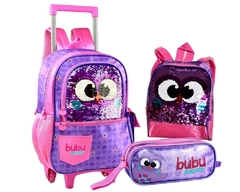 KIT MOCHILA DE RODINHAS OFICIAL BUBU E AS CORUJINHAS - ROSA