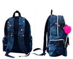 KIT MOCHILA JEANS REBECCA BONBON RB3164 AZUL ESCURA LANCHEIRA E ESTOJO BOX na internet