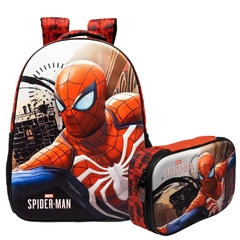 Kit Mochila Costas e Estojo Box Spider Man Homem Aranha 3D