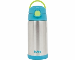 GARRAFA TÉRMICA INOX PAREDE DUPLA COM CANUDO AZUL 400ML BUBA