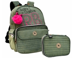 KIT MOCHILA JEANS REBECCA BONBON RB3164 VERDE E ESTOJO BOX