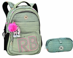 Kit Mochila e Estojo Jeans REBECCA BONBON RB3200 Esverdeado