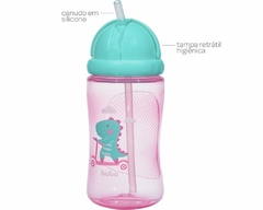 GARRAFINHA COM CANUDO 340ML BUBA DINO PATINETE ROSA - Arrivata