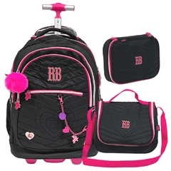 Kit Mochila de Rodinhas Oficial Rebecca Bonbon RB2441 Preto