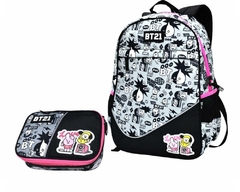 Kit Mochila de Costas Oficial BT21 e Estojo Box Cinza BT4008