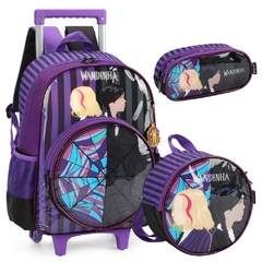 Kit Mochila Rodinhas WANDINHA ADDAMS e Enid Roxo - Luxcel