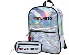 KIT MOCHILA HOLOGRÁFICA NU3275 E ESTOJO ZIP PRATA NOW UNITED