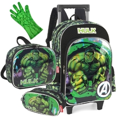 Kit Mochila Rodinhas MARVEL AVENGERS HULK + Luva Luxcel