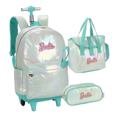 Kit Mochila Rodinhas Juvenil BARBIE Metalizada Verde Luxcel