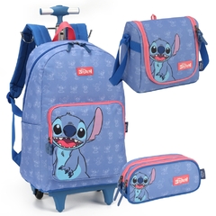 Kit Mochila de Rodinhas Oficial STITCH DISNEY - Luxcel Azul