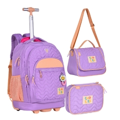 Kit Mochila Rodinhas em Nylon OFICIAL LULUCA LU24077 Lilás