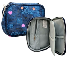 KIT MOCHILA JEANS REBECCA BONBON RB3164 AZUL ESCURA LANCHEIRA E ESTOJO BOX - loja online