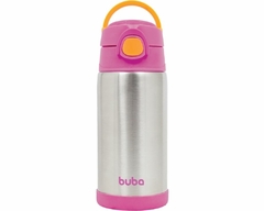 GARRAFA TÉRMICA INOX PAREDE DUPLA COM CANUDO ROSA 400ML BUBA