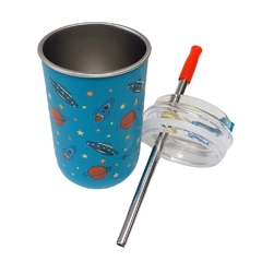 Copo Inox c/ Canudo e Tampa 300ML ASTRONAUTA - Zona Criativa - loja online