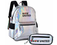 KIT MOCHILA HOLOGRÁFICA NU3252 E ESTOJO 2 ZIPERES NOW UNITED