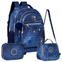 Kit Mochila de Rodinhas Oficial Rebecca Bonbon RB24066 Jeans